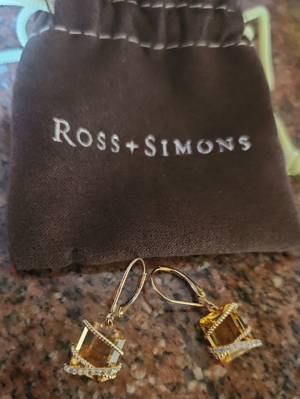 Ross-Simons Gold-Tone Citrine-Colored Drop Earrings with Crystal Accents
